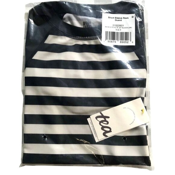 NWT Tea Collection Jet Black Striped SS Rashguard UPF 40+ Unisex Size 3 - Picture 6 of 6